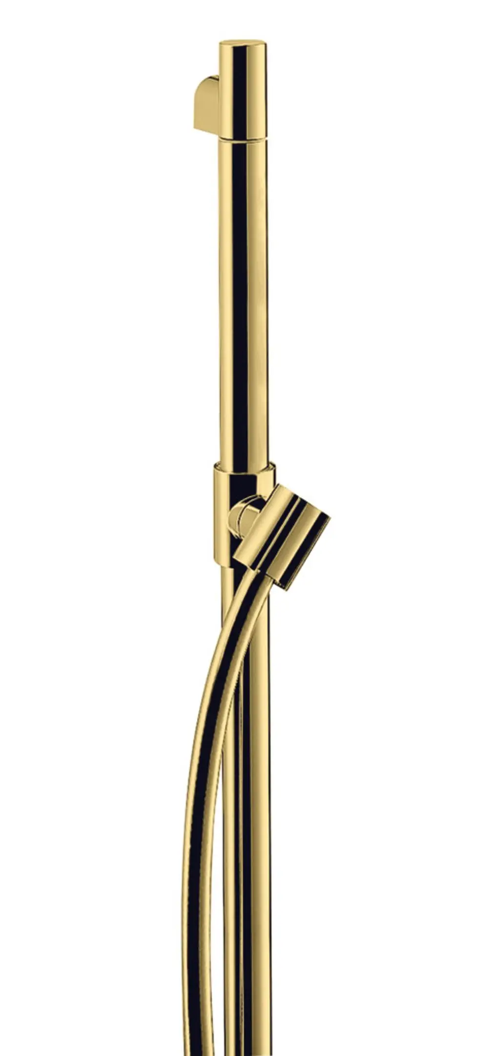 Brausestange mit Brauseschlauch in goldener Optik, gefertigt von AXOR. Schnörkelloses Design, geeignet für moderne Badezimmer.